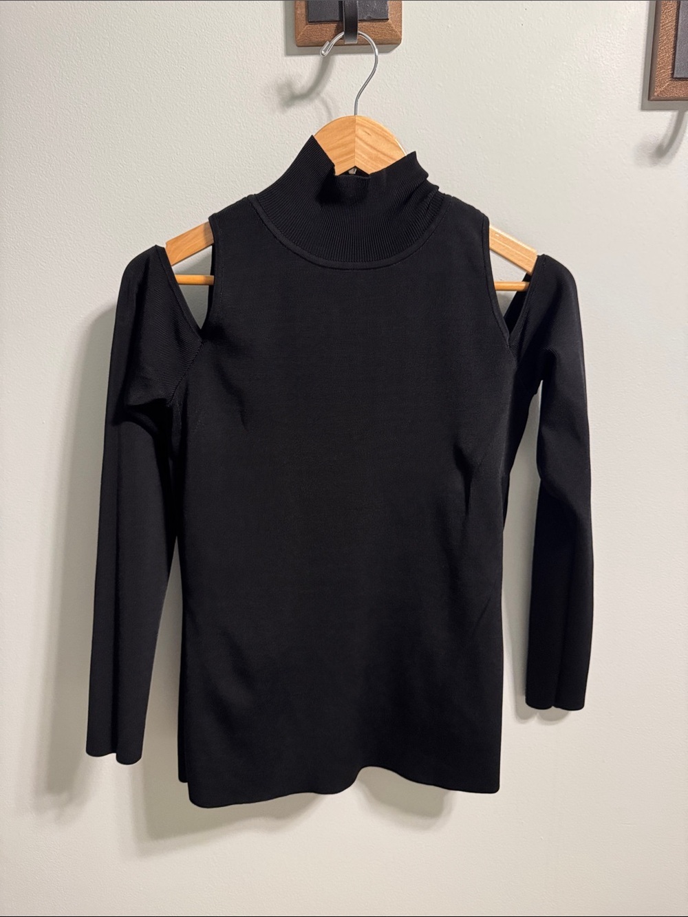 White House Black Market Black Cold-Shoulder Mock Neck Top - Women L